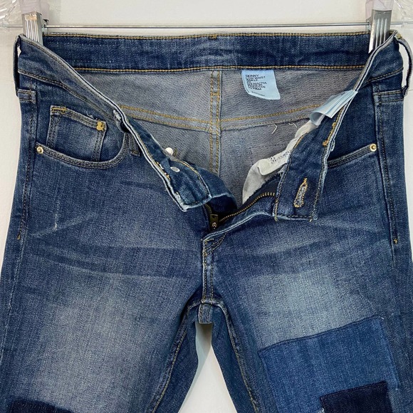 H&M Skinny Low Waist Ankle Blue Patchwork Jeans - Picture 7 of 8